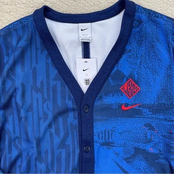 [XL] NIKE ENGLAND DRI-FIT Player Soccer Futbol Button-Up Cardigan Sweater Blue